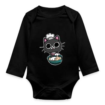 Kitty making Biscuits Cat Black - Organic Longsleeve Baby Bodysuit - black - Front
