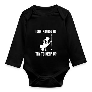 Golf Golfer Girls Golf Club Golf Ball - Organic Longsleeve Baby Bodysuit - black - Front