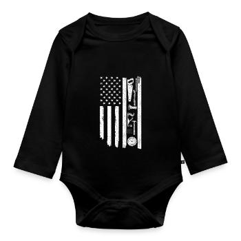 American Flag Woodworking Carpenter Wood Working - Organic Longsleeve Baby Bodysuit - black - Front