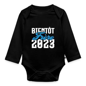 Cadeau Annonce grossesse bientôt Frère 2023. - Body Bébé bio manches longues - noir - Devant