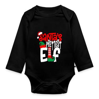 Santa s Prettiest Elf - Organic Longsleeve Baby Bodysuit - black - Front