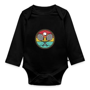 Tennis Player Retro Sunset Racket Ball - Organic Longsleeve Baby Bodysuit - black - Front