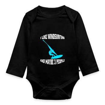 Cadeau Windsurfer Planche à voile Surf Kitesurfeur - Body Bébé bio manches longues - noir - Devant