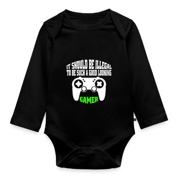 Gamer funny saying gamble gift gaming gambler - Organic Longsleeve Baby Bodysuit - black - Front