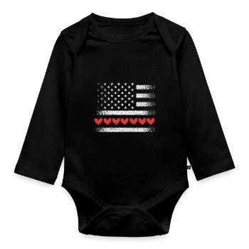 Valentine's Day American Flag Hearts USA Love - Organic Longsleeve Baby Bodysuit - black - Front