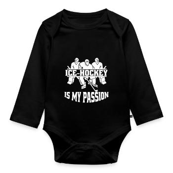 Eishockey Wintersport Eishockeyteam Geschenk - Baby Bio-Langarm-Body - Schwarz - Vorne