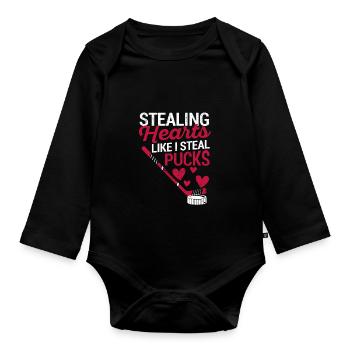 Stealing Hearts Like I Steal Pucks Valentine's Day - Organic Longsleeve Baby Bodysuit - black - Front