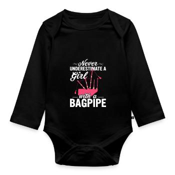 Never Underestimate A Girl With A Bagpipe Bagpipin - Baby Bio-Langarm-Body - Schwarz - Vorne