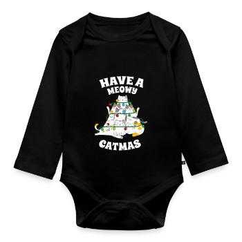 Avoir un miaou Catmas Noël drôle de chats du Père Noël - Body Bébé bio manches longues - noir - Devant