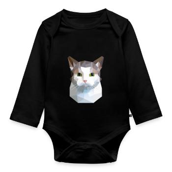 cat cute low poly Katze weiß grau - Baby Bio-Langarm-Body - Schwarz - Vorne