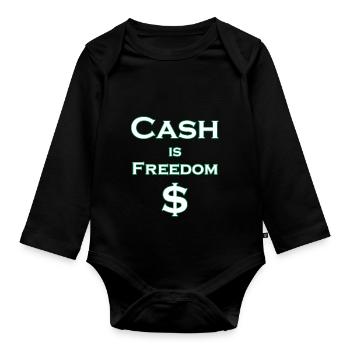 Cash is FREEDOM $ - weiß mit grünem Rand - Baby Bio-Langarm-Body - Schwarz - Vorne