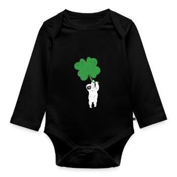 Paresseux Trèfle Mignon Trèfle Paresseux St Patrick - Body Bébé bio manches longues - noir - Devant