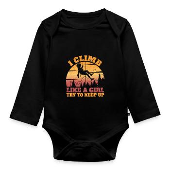 I climb like a girl Rock climbing equipment - Organic Longsleeve Baby Bodysuit - black - Front
