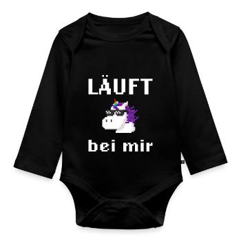 Läuft bei mir Pixelart mit Einhorn - Baby Bio-Langarm-Body - Schwarz - Vorne
