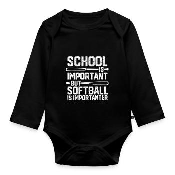Schule ist wichtig, aber Softball ist noch wichtig - Baby Bio-Langarm-Body - Schwarz - Vorne