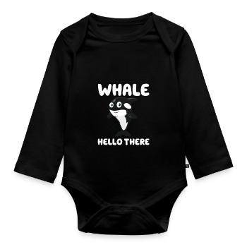 Whale Hello There - Organic Longsleeve Baby Bodysuit - black - Front