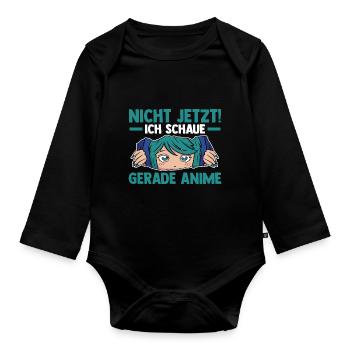 Nicht jetzt ich schaue gerade Anime - Baby Bio-Langarm-Body - Schwarz - Vorne