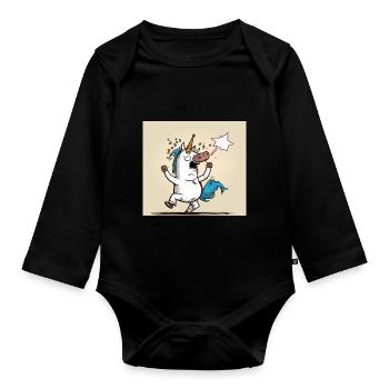 Unicorn comic! Gift - Organic Longsleeve Baby Bodysuit - black - Front