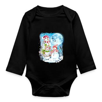 3 Moon Bonhomme de neige Drôle de saison de Noël Cool Père Noël - Body Bébé bio manches longues - noir - Devant