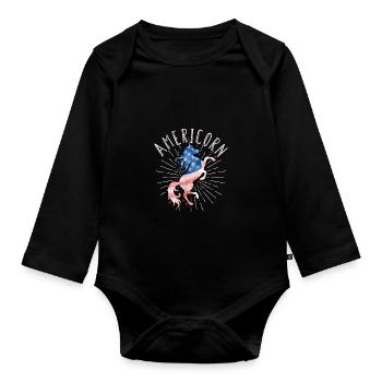 Americorn Einhorn 4. Juli US Patriotisch Mericorn - Baby Bio-Langarm-Body - Schwarz - Vorne