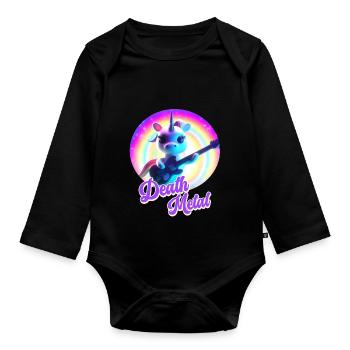 Drôle de licorne avec guitare électrique et arc-en-ciel - Body Bébé bio manches longues - noir - Devant