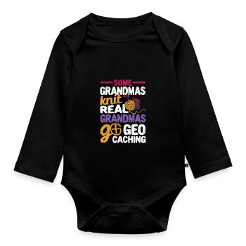 Manche Omas stricken Echte Omas gehen Geocaching - Baby Bio-Langarm-Body - Schwarz - Vorne