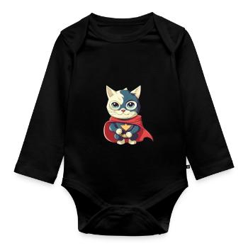 Chat héros mignon - Body Bébé bio manches longues - noir - Devant