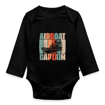 Airboat Captain Propeller Swamp Air Boat Hydroplan - Baby Bio-Langarm-Body - Schwarz - Vorne