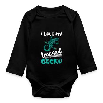 J’aime mon réptile amoureux lézard gecko lézard - Body Bébé bio manches longues - noir - Devant