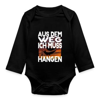 Survival Outdoor Hängematte Spruch Wald Wildnis - Baby Bio-Langarm-Body - Schwarz - Vorne