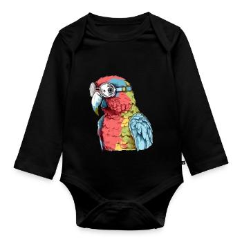 Pecco the spectacled parrot - Organic Longsleeve Baby Bodysuit - black - Front