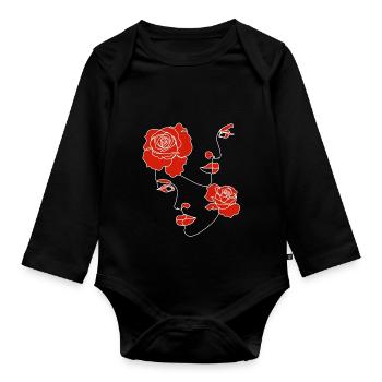 GESICHTER VON FRAUEN MIT BLUMEN - Baby Bio-Langarm-Body - Schwarz - Vorne