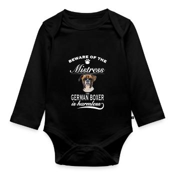 Beware of the mistress, harmless German Boxer - Baby Bio-Langarm-Body - Schwarz - Vorne
