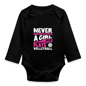 Never underestimate a girl who plays volleyball - Organic Longsleeve Baby Bodysuit - black - Front