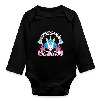 Unicorns Are Real - Baby Bio-Langarm-Body - Schwarz - Vorne