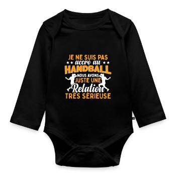 Hommes Handball Entraîneur - Body Bébé bio manches longues - noir - Devant