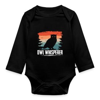 Owl Whisperer Retro Ornithologist Silhouette - Baby Bio-Langarm-Body - Schwarz - Vorne