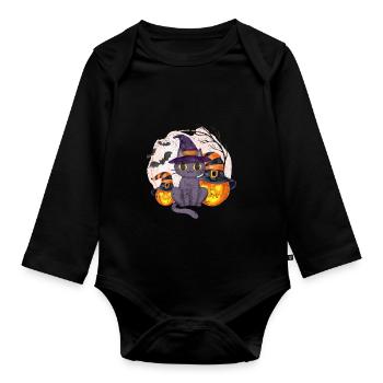 Halloween Niedliche Katze Kürbis Hexenhut Lustiges - Baby Bio-Langarm-Body - Schwarz - Vorne