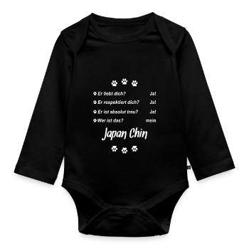 Er liebt Dich. Wer ist das? Mein - Japan Chin - Baby Bio-Langarm-Body - Schwarz - Vorne