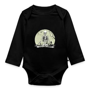 Meditierendes Skelett Lotus Yoga Mond Balance Witz - Baby Bio-Langarm-Body - Schwarz - Vorne