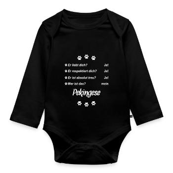 Er liebt Dich. Wer ist das? Mein - Pekingese - Baby Bio-Langarm-Body - Schwarz - Vorne