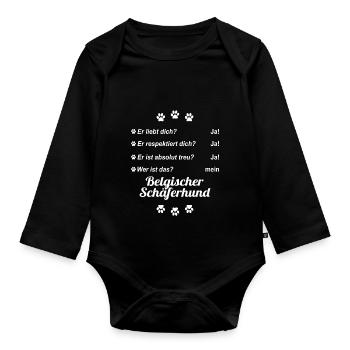 Er liebt Dich. Wer ist das? Mein - Schäferhund - Baby Bio-Langarm-Body - Schwarz - Vorne