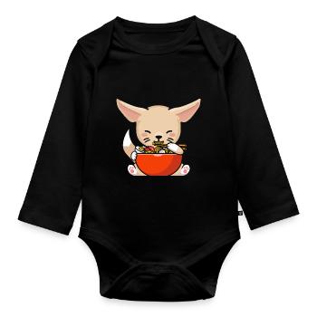 Fennec Fox mange des nouilles ramen Fennec Renards - Body Bébé bio manches longues - noir - Devant