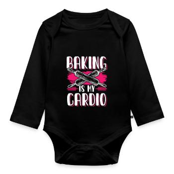 Baking is my Cardio - Organic Longsleeve Baby Bodysuit - black - Front
