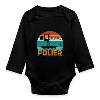 Polier Geschenkidee Baustelle Kran - Baby Bio-Langarm-Body - Schwarz - Vorne