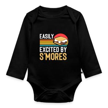Funny Easily Excited By Smores Retro Marshmallow V - Baby Bio-Langarm-Body - Schwarz - Vorne