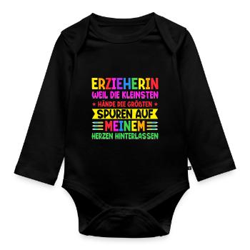 Erzieher Abschiedsgeschenk Kindergarten Herzen - Baby Bio-Langarm-Body - Schwarz - Vorne