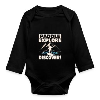 Pagayez, explorez, découvrez! Stand Up Paddle Board - Body Bébé bio manches longues - noir - Devant