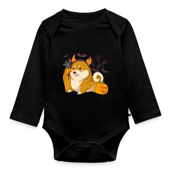 Halloween Bat Pumpkin Dogs Devil Shiba Inu - Organic Longsleeve Baby Bodysuit - black - Front