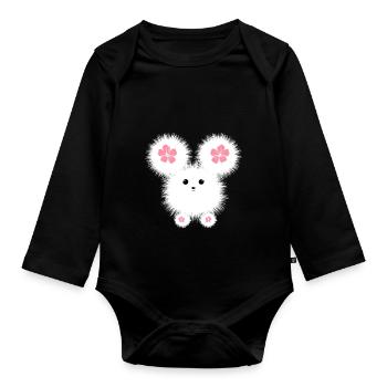 WHITE POMERANIAN DOG - Baby Bio-Langarm-Body - Schwarz - Vorne